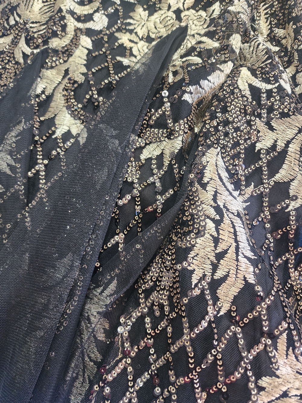 Alex Evenings Black and Gold Beaded Floral Evening Dress - Picture 2 of 3